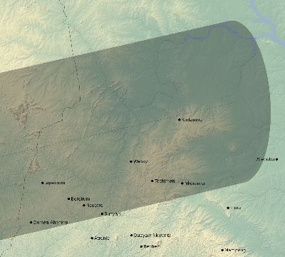 Map of the eclipse path across Ghana on 10/27/2516