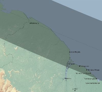 Map of the eclipse path across Guyana on 10/27/2516