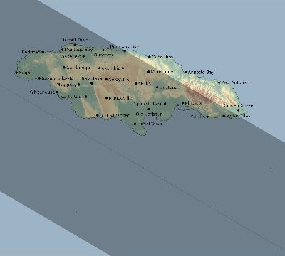 Map of the eclipse path across Jamaica on 10/27/2516