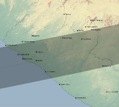 Map of the eclipse path across Liberia on 10/27/2516