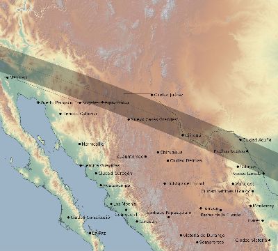 Map of the eclipse path across Mexico on 10/27/2516