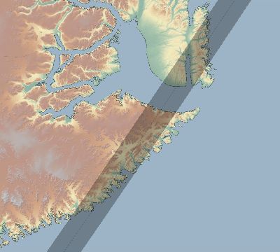 Map of the eclipse path across Greenland on 03/12/2518