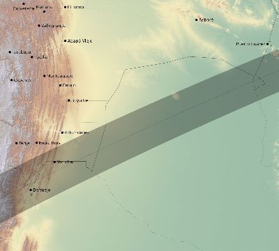 Map of the eclipse path across Bolivia on 02/20/2520