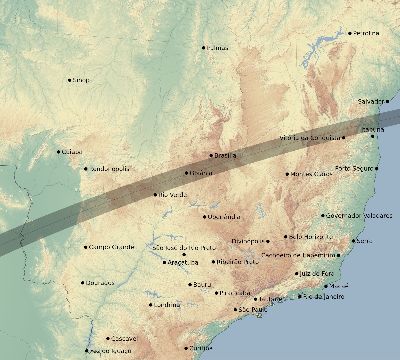 Map of the eclipse path across Brazil on 02/20/2520