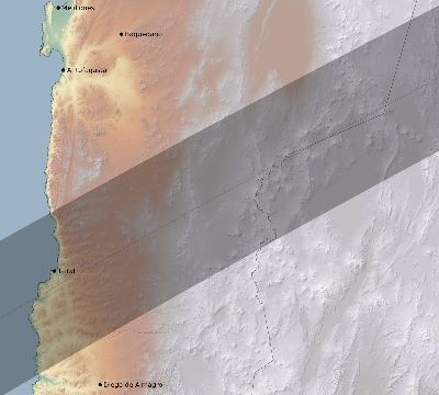 Map of the eclipse path across Chile on 02/20/2520