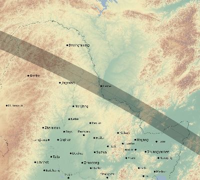 Map of the eclipse path across China on 08/14/2520