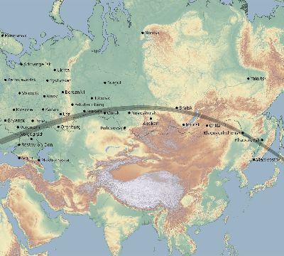 Map of the eclipse path across Russia on 08/14/2520