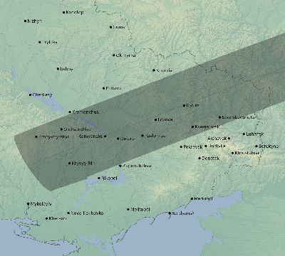 Map of the eclipse path across Ukraine on 08/14/2520
