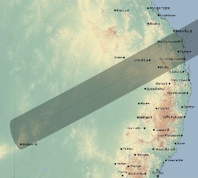 Map of the eclipse path across Australia on 06/25/2522