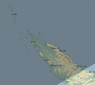 Map of the eclipse path across New Caledonia on 06/25/2522