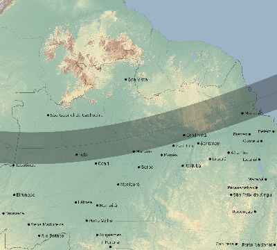 Map of the eclipse path across Brazil on 12/19/2522