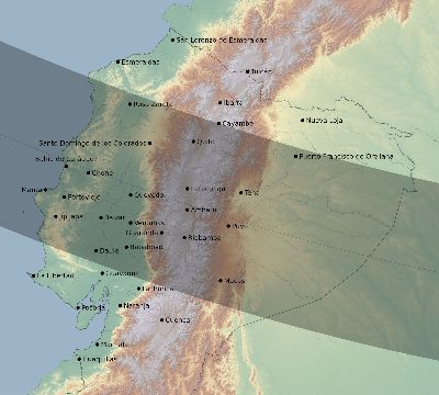 Map of the eclipse path across Ecuador on 12/19/2522