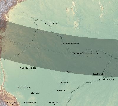 Map of the eclipse path across Peru on 12/19/2522