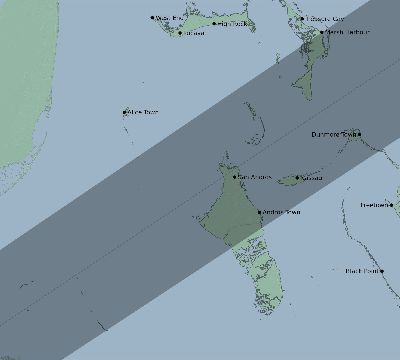 Map of the eclipse path across Bahamas on 06/15/2523