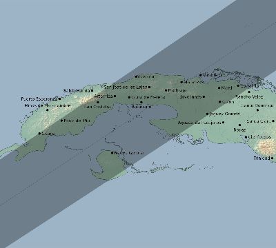 Map of the eclipse path across Cuba on 06/15/2523