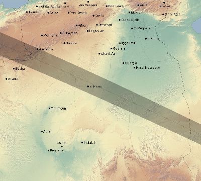 Map of the eclipse path across Algeria on 06/15/2523