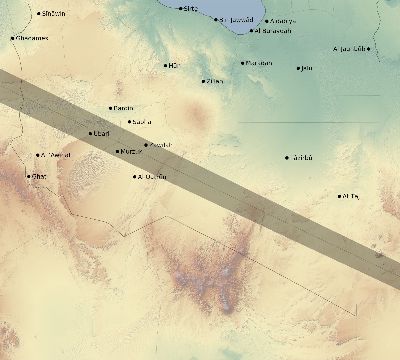 Map of the eclipse path across Libya on 06/15/2523