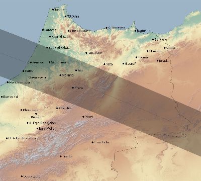 Map of the eclipse path across Morocco on 06/15/2523
