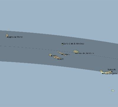 Map of the eclipse path across Portugal on 06/15/2523