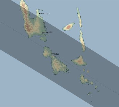 Map of the eclipse path across Vanuatu on 12/08/2523