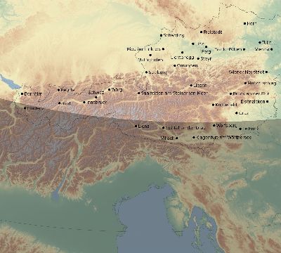 Map of the eclipse path across Austria on 10/18/2525