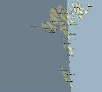 Map of the eclipse path across Faroe Islands on 10/18/2525