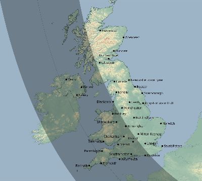 Map of the eclipse path across United Kingdom on 10/18/2525