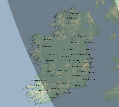 Map of the eclipse path across Ireland on 10/18/2525