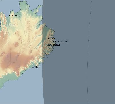 Map of the eclipse path across Iceland on 10/18/2525