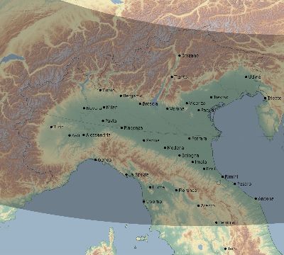 Map of the eclipse path across Italy on 10/18/2525