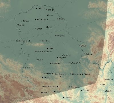 Map of the eclipse path across Serbia on 10/18/2525