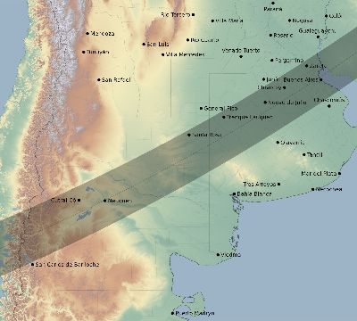 Map of the eclipse path across Argentina on 04/13/2526