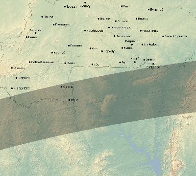Map of the eclipse path across Burkina Faso on 04/13/2526