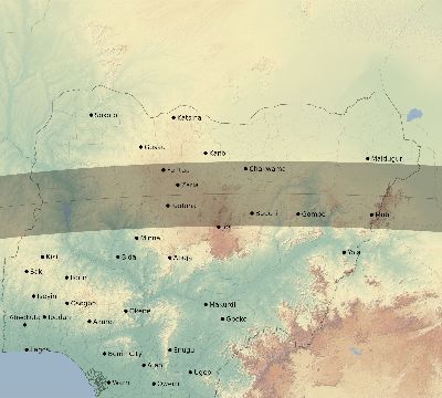Map of the eclipse path across Nigeria on 04/13/2526