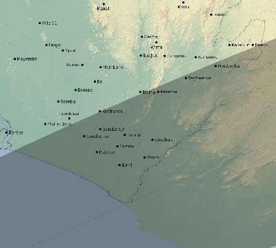 Map of the eclipse path across Sierra Leone on 04/13/2526