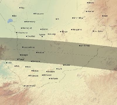 Map of the eclipse path across Chad on 04/13/2526