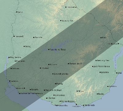 Map of the eclipse path across Uruguay on 04/13/2526