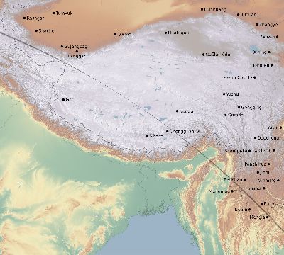 Map of the eclipse path across China on 10/07/2526