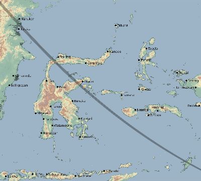 Map of the eclipse path across Indonesia on 10/07/2526
