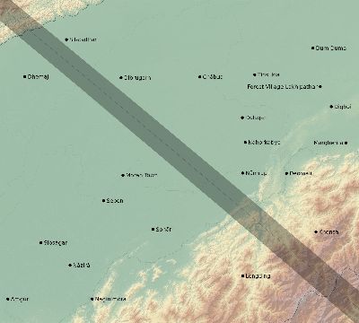 Map of the eclipse path across India on 10/07/2526