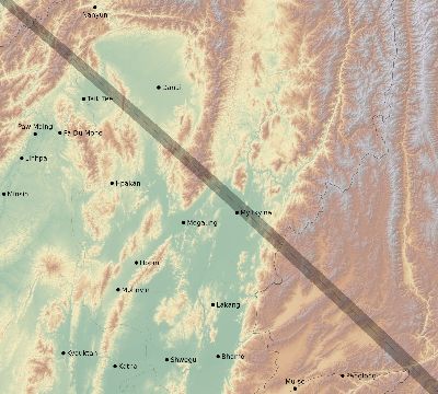Map of the eclipse path across Myanmar on 10/07/2526