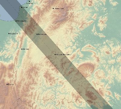 Map of the eclipse path across Malaysia on 10/07/2526