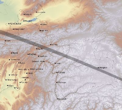 Map of the eclipse path across Tajikistan on 10/07/2526