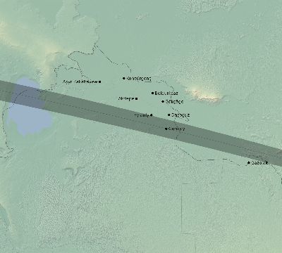 Map of the eclipse path across Turkmenistan on 10/07/2526