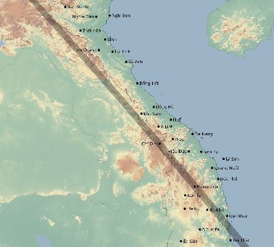 Map of the eclipse path across Vietnam on 10/07/2526