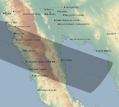Map of the eclipse path across Mexico on 08/05/2529