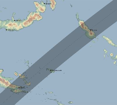 Map of the eclipse path across Papua New Guinea on 01/30/2530