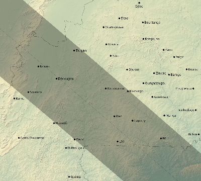 Map of the eclipse path across Burkina Faso on 07/25/2530
