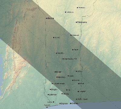 Map of the eclipse path across Benin on 07/25/2530