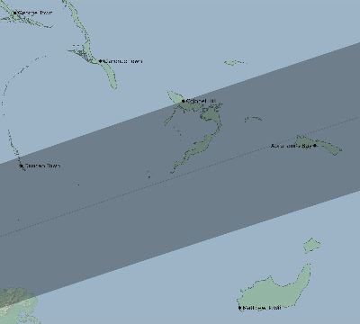 Map of the eclipse path across Bahamas on 07/25/2530